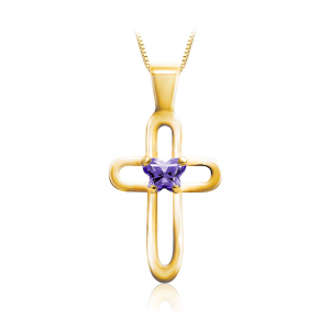 10k Gold Cross Pendant - Purple