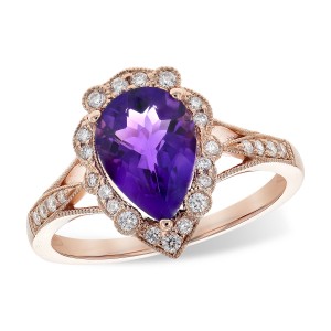 14ktt amethyst ladies ring  with diamond accents