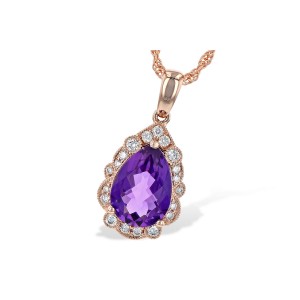14 kt Amethyst pendant with diamond accents