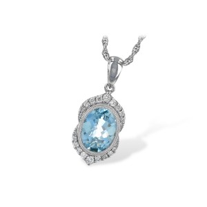 14kt white gold aquamarine pendant with diamond accents