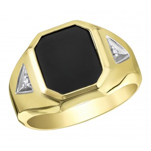 Men's signet ring diamonds and onyx 10kt DD7881