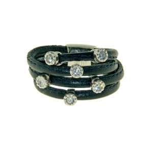 MIDNIGHT BLUE LEATHER RING, SILVER, CZ, ANB87-1