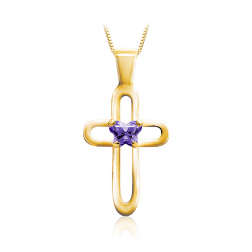 10k Gold Cross Pendant - Purple