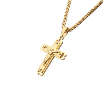  INOX - Croix Crucifix Plaqué Or
