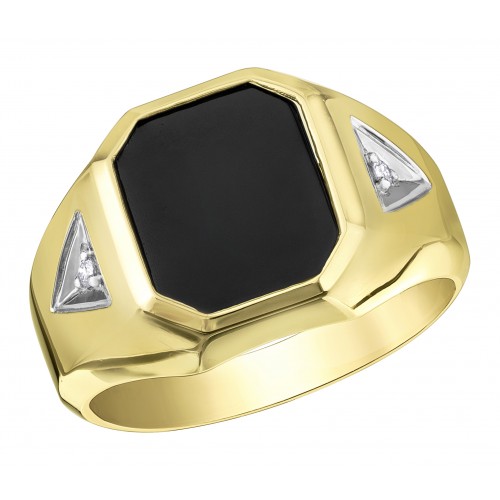 Men's signet ring diamonds and onyx 10kt DD7881